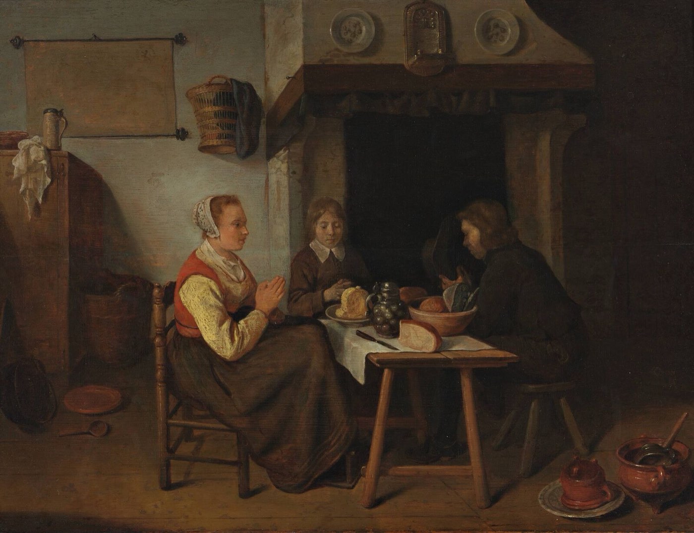 Prayer before the Meal — Quirijn van Brekelenkam, 1655 A family giving thanks in prayer before a simple meal — Prayer before the Meal by Quirijn van Brekelenkam