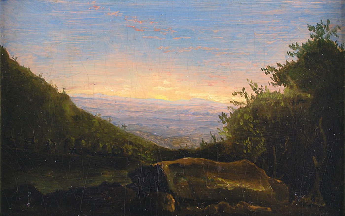 Sunrise in the Catskills — Thomas Cole Dawn light over a quiet landscape, an image of offering the new day to God — Sunrise in the Catskills by Thomas Cole
