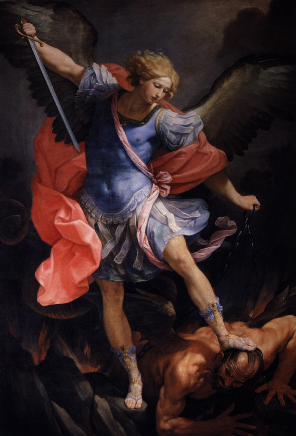 Archangel Michael defeats Satan — Guido Reni, 1630 Saint Michael the Archangel casting down the devil in battle — Archangel Michael defeats Satan by Guido Reni